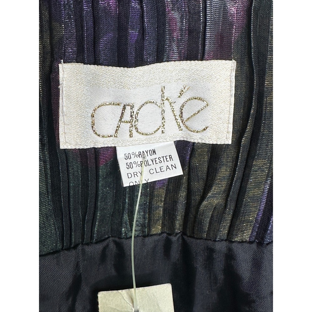 New Cache Blazer 1 Medium Purple Green Metallic Floral Pleated Vintage Jacket - Picture 9 of 13